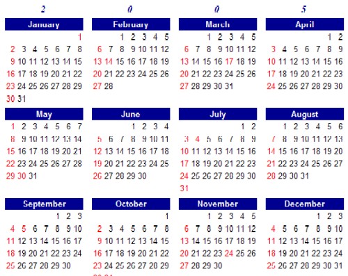 calendar year calander years